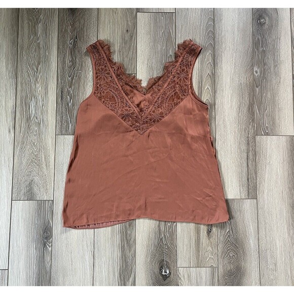 SOLD H&M Rust Brown Sleeveless Lace Trimmed Top Womens Small - Picture 1 of 7